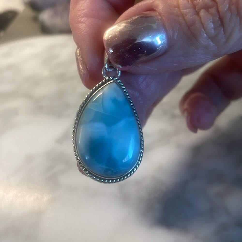 Large Larimar gemstone pendant 925 sterling silver - Picture 2 of 5